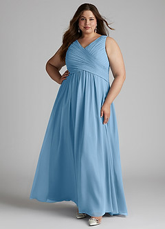 Azazie Flora Brautjungfernkleider A-Linie Plissee Chiffon Kleid Stahlblau image10