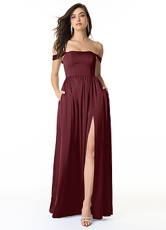 Azazie Morana Bridesmaid Dresses Cabernet A-Line Off the Shoulder Stretch Satin Convertible Dress image11