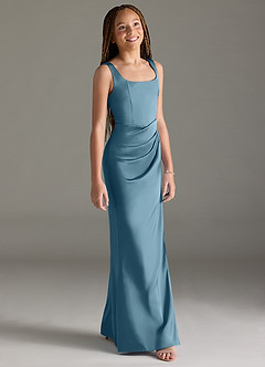 Azazie Mero Junior Bermuda Mermaid Pleated Stretch Satin Dress image3
