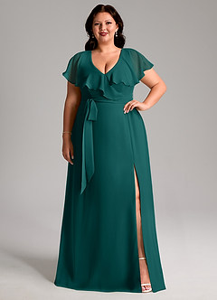 Azazie Lainey Bridesmaid Dresses Peacock A-Line with Pockets Chiffon Dress image8