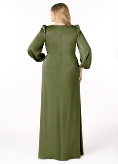 Azazie Mel Bridesmaid Dresses Olive Sheath Long Sleeve Stretch Satin Dress image8