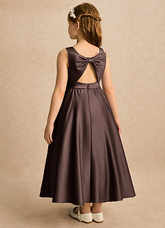 Azazie Karlie Flower Girl Dresses Ganache A-Line Pleated Matte Satin Dress image3