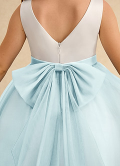 Azazie Rene Blumenmädchenkleider A-Linie Schleifen Tüll Kleid Elfenbein Seeglas Blau image7