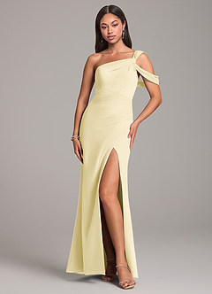 Azazie Wynter At-home Try On Dresses Dusty Blue Sheath One Shoulder Chiffon Dress image1