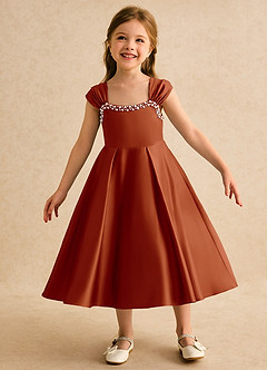 Azazie Yosemite Flower Girl Dresses Paprika Ball-Gown Sweetheart Neckline Matte Satin Dress image3