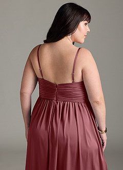 Azazie Alia Robes de demoiselle d'honneur Robe Trapèze en Satin extensible Plissée Rose Du Désert image15