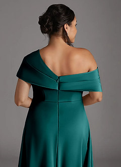 Azazie Milton Mother of the Bride Dresses Peacock A-Line Pleated Stretch Satin Dress image10