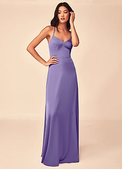 Azazie Mei Robes de demoiselle d'honneur Robe Trapèze en Satin extensible Col en V Tahiti image5