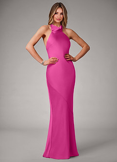 Azazie Velli Bridesmaid Dresses Fuchsia Mermaid Stretch Satin Dress image1