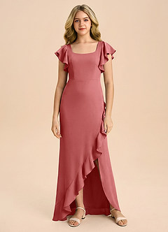 Azazie Demi Junior Vestido de Rosa Antigua de Satén Elástico de Corte Sirena con Lazo image6