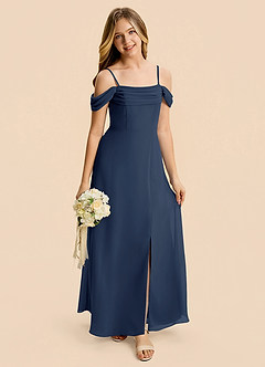 Azazie Lilly Junior Dark Navy A-Line Pleated Chiffon Dress image7