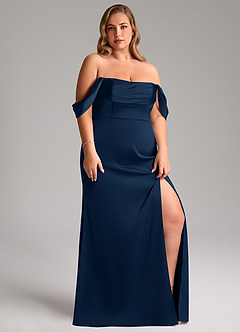 Azazie Saige Brautjungfernkleider Etui Schulterfrei Stretch-Satin Kleid Dunkelmarine image13