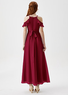 Azazie Chaya Junior Burgundy A-Line Off the Shoulder Chiffon Dress image2