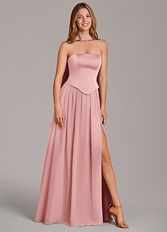 Azazie Cadence Bridesmaid Dresses Powder Pink A-Line Corset Stretch Satin Convertible Dress image1