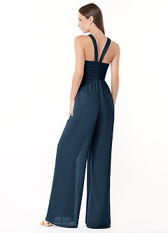 Azazie Berdie Abiti da Damigella Tuta in Chiffon con Scollo Halter Marino Scuro image4