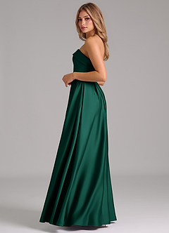 Azazie Lucienne Bridesmaid Dresses Emerald A-Line Strapless Stretch Satin Convertible Dress image3
