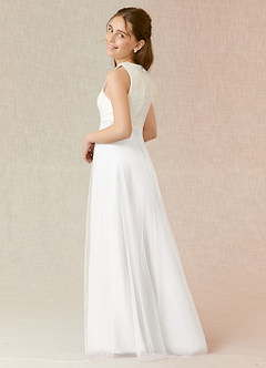 Azazie Albertine Junior White A-Line Lace Chiffon Dress image2