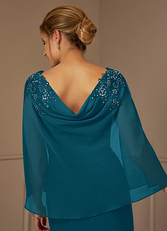 Azazie Carmela Mère de la mariée Robes Robe Fourreau en Mousseline de soie Dentelle Bleu Encre image7