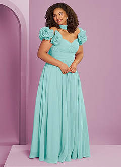 Barbie ♥ Azazie Jurken voor bruidsmeisjes Converteerbaar Jurk van Chiffon met A-Lijn Off the Shoulder Aqua image12