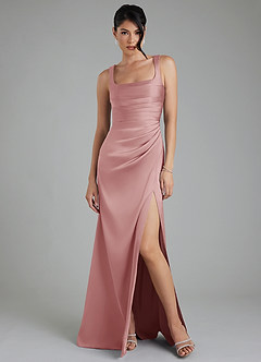 Azazie Sierra Robes à essayer chez vous Robe Trapèze en Satin extensible Corset Rose Poussiéreuse image6
