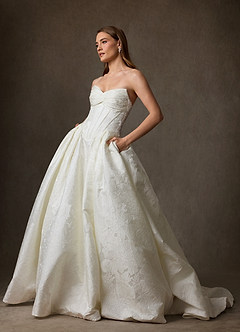 Azazie Genevieve Wedding Dresses Antique White Ball-Gown Strapless Floral Jacquard Dress image1