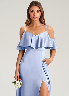 Azazie Jean Bridesmaid Dresses Ice A-Line Off the Shoulder Stretch Satin Dress image6
