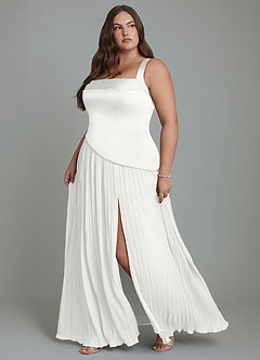 Azazie Stephanie Vestidos de madrinha de casamento Vestido Branco de Cetim elástico de Linha A com Plissado image11