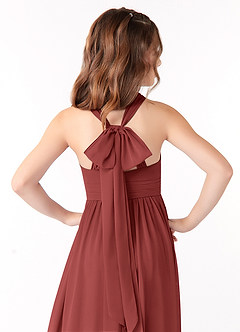 Azazie Jaylah Junior Abito A-Line in Chiffon Drappeggiato Terracotta image4