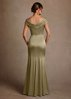 Azazie Aberdeen Mother of the Bride Dresses Moss Green Sheath Pleated Stretch Satin Dress image2