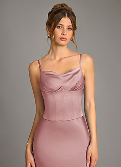 Azazie Reverie Bridesmaid Dresses Dusty Rose Mermaid Corset Stretch Satin Dress image5