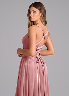 Azazie Francis Robes de demoiselle d'honneur Robe Trapèze en velours Corset Rose Poussiéreuse image2