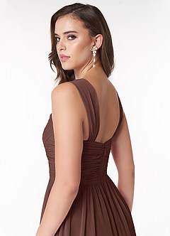 Azazie Zapheira Bridesmaid Dresses Espresso A-Line Ruched Chiffon Dress image6