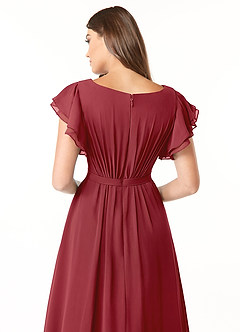 Azazie Daphne Bescheidene Brautjungfernkleider A-Linie Gekräuselt Chiffon Bodenlänge Kleid image5