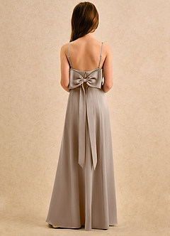 Azazie Chamomile Girls Formal Flower Girl Dresses Taupe A-Line Pleated Stretch Satin Dress image5