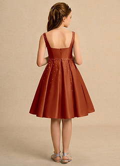 Azazie Jello Flower Girl Dresses Paprika Ball-Gown Pleated Matte Satin Dress image2