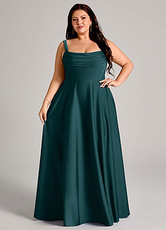 Azazie Shaude Bridesmaid Dresses Pine A-Line Pleated Stretch Satin Dress image12