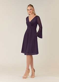 Azazie Teraso Final Sale Plum A-Line Pleated Mesh Dress image3
