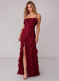 Azazie Malia Bridesmaid Dresses Burgundy Sheath Ruched Chiffon Dress image3