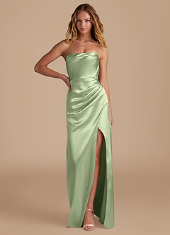 Azazie Leonis Vestidos de damas de honor Vestido de Salvia Polvorienta de Satén Metálico de Corte Sirena Convertible con Plisado image1