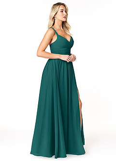 Azazie Chanel Robes de demoiselle d'honneur Robe Trapèze en Mousseline de soie Plissée Paon image4
