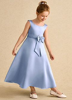 Azazie Eve Abiti da Ragazza di Fiori Abito A-Line in Raso Opaco Plissettato Ghiaccio image3