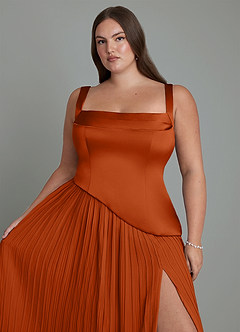 Azazie Stephanie Bridesmaid Dresses Burnt Orange A-Line Pleated Stretch Satin Dress image9