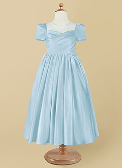 Azazie Anirra Flower Girl Dresses Sky Blue Ball-Gown Pleated Matte Satin Dress image8