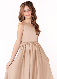 Azazie Hathaway Junior English Rose A-Line Bow Matte Satin Dress image5