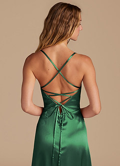 Azazie Mei Bridesmaid Dresses Dark Green A-Line Metallic Satin Dress image2