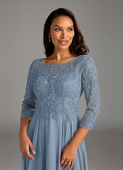 Azazie Marge Mother of the Bride Dresses Dusty Blue A-Line Scoop Lace Chiffon Dress image5