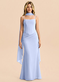 Azazie Sorrel Junior Meerjungfrau-Linie Plissee Chiffon Kleid Eis image1