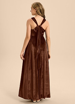 Azazie Jaylah Junior A-Linie Plissee Samt Kleid Umber image2