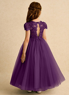 Azazie Puff Flower Girl Dresses Grape Ball-Gown Lace Tulle Dress image7