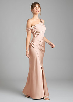 Azazie Madelyn Bridesmaid Dresses Rose Gold Mermaid One Shoulder Stretch Satin Convertible Dress image5